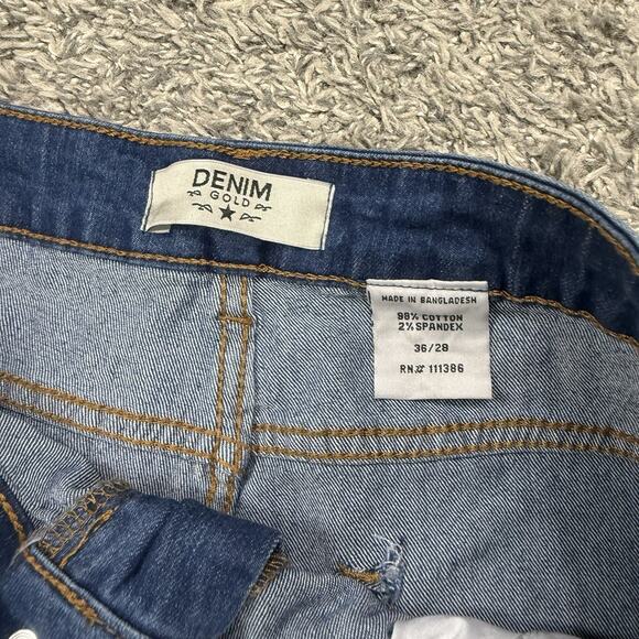 Denim Gold Premium Stretch Blue Ripped Holes Jeans Men 36x28 - Picture 4 of 8